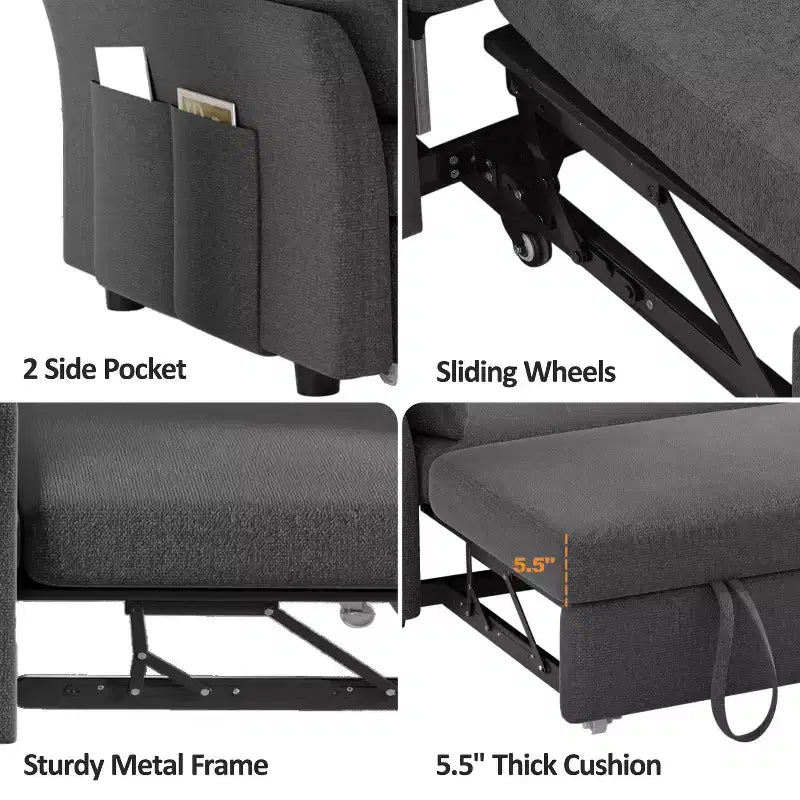 51" Sleeper Sofa Bed Couch with Side Pocket, Small 2 in 1 Convertible Loveseat Sleeper Couch for Apartment, Bedroom and Small Space