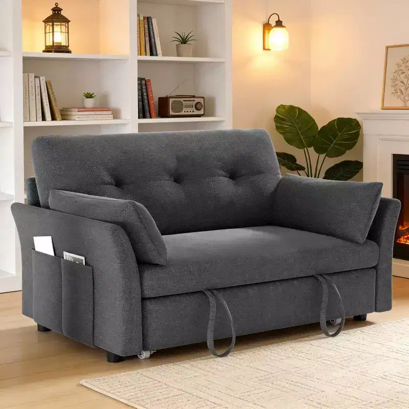 51" Sleeper Sofa Bed Couch with Side Pocket, Small 2 in 1 Convertible Loveseat Sleeper Couch for Apartment, Bedroom and Small Space