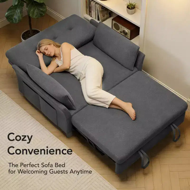 51" Sleeper Sofa Bed Couch with Side Pocket, Small 2 in 1 Convertible Loveseat Sleeper Couch for Apartment, Bedroom and Small Space