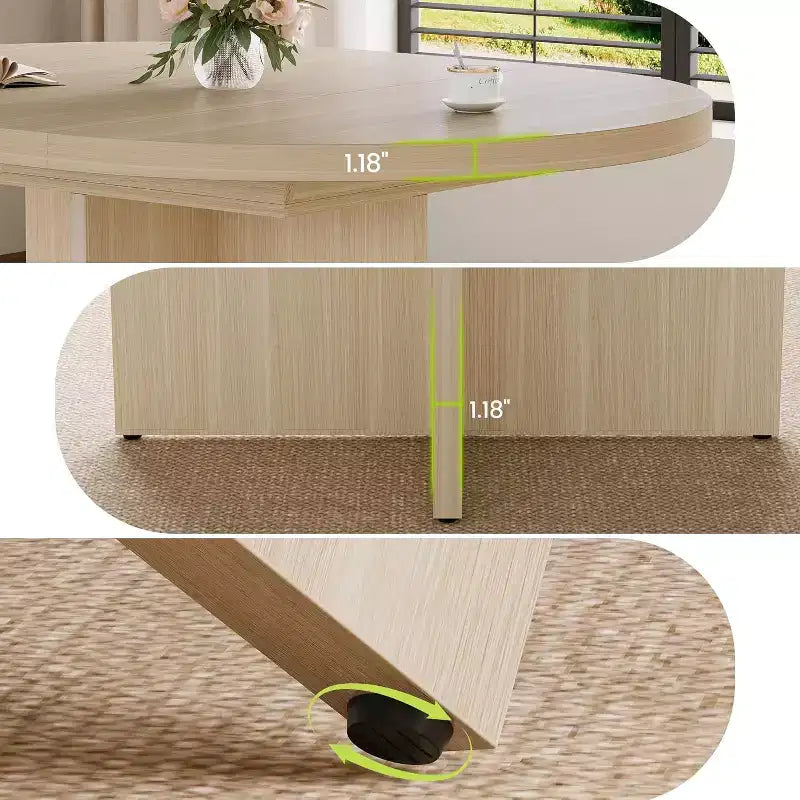 43.3''-59'' Extendable Round Dining Table for 4-8, Modern Kitchen Oval Dining Table with Removable Leaves, Dinner Table for Dining Room, Kitchen