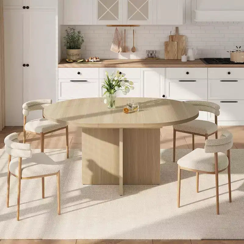 43.3''-59'' Extendable Round Dining Table for 4-8, Modern Kitchen Oval Dining Table with Removable Leaves, Dinner Table for Dining Room, Kitchen
