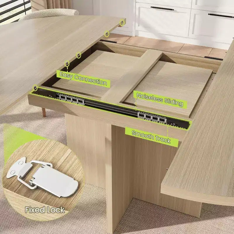 43.3''-59'' Extendable Round Dining Table for 4-8, Modern Kitchen Oval Dining Table with Removable Leaves, Dinner Table for Dining Room, Kitchen