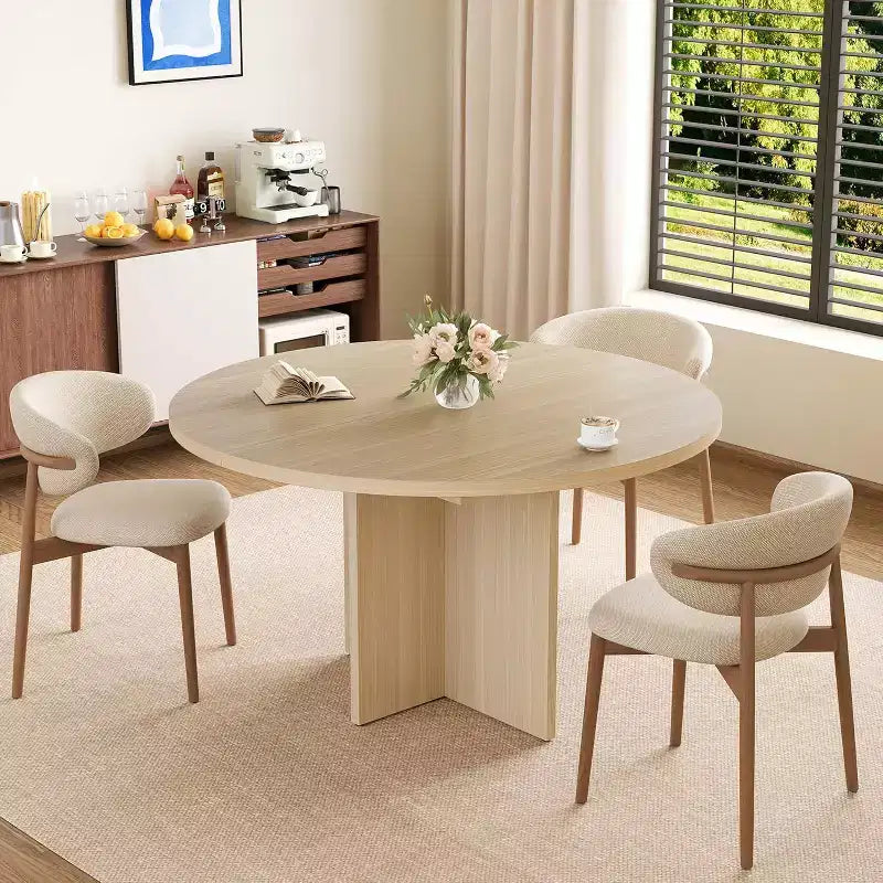 43.3''-59'' Extendable Round Dining Table for 4-8, Modern Kitchen Oval Dining Table with Removable Leaves, Dinner Table for Dining Room, Kitchen