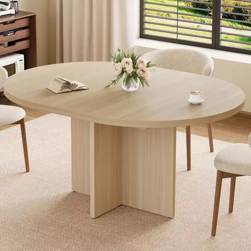 43.3''-59'' Extendable Round Dining Table for 4-8, Modern Kitchen Oval Dining Table with Removable Leaves, Dinner Table for Dining Room, Kitchen