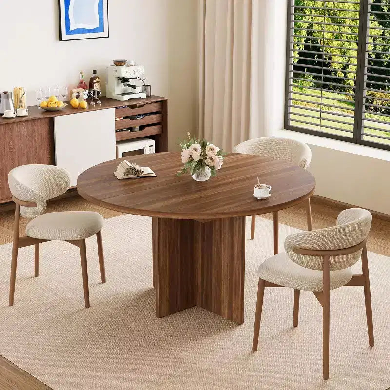 43.3''-59'' Extendable Round Dining Table for 4-8, Modern Kitchen Oval Dining Table with Removable Leaves, Dinner Table for Dining Room, Kitchen