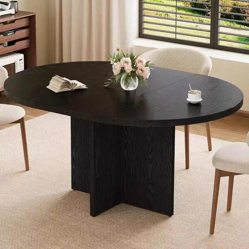 43.3''-59'' Extendable Round Dining Table for 4-8, Modern Kitchen Oval Dining Table with Removable Leaves, Dinner Table for Dining Room, Kitchen