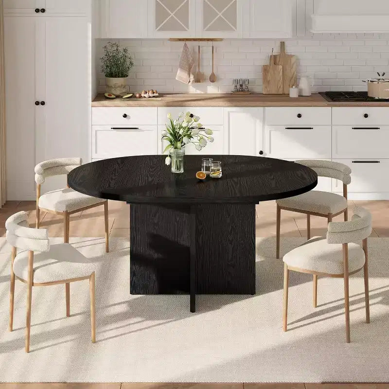 43.3''-59'' Extendable Round Dining Table for 4-8, Modern Kitchen Oval Dining Table with Removable Leaves, Dinner Table for Dining Room, Kitchen