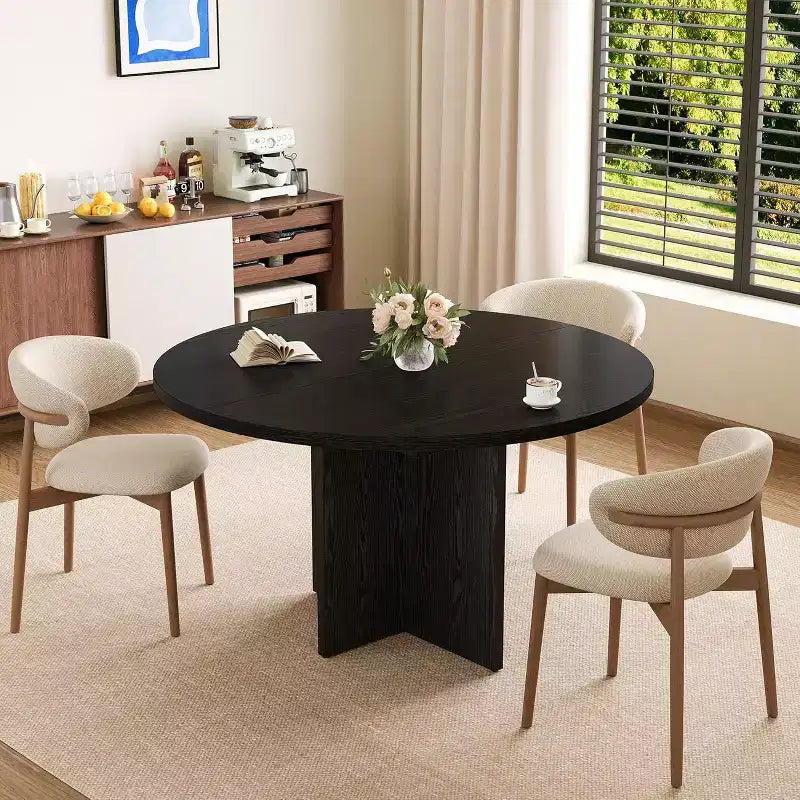 43.3''-59'' Extendable Round Dining Table for 4-8, Modern Kitchen Oval Dining Table with Removable Leaves, Dinner Table for Dining Room, Kitchen