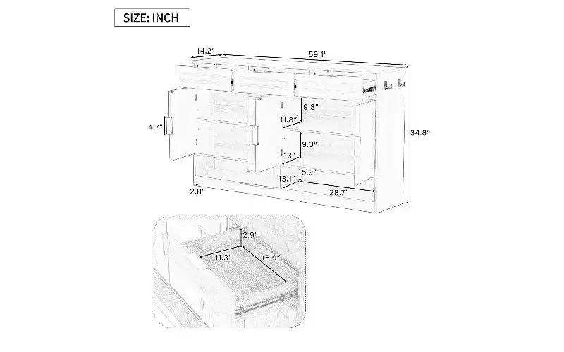 Farmhouse Sideboard Cabinet with 3 Drawers & 4 Doors, Multi-Functional Storage Buffet Cabinet with Adjustable Shelf, Kitchen Pantry Cabinet