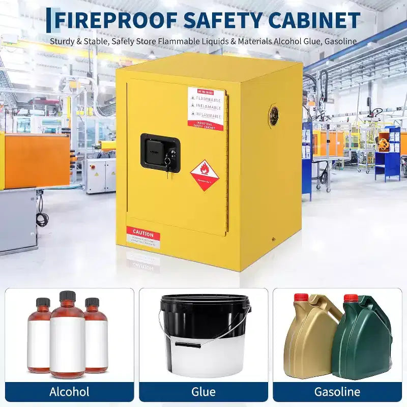 Fireproof Storage Cabinet 4Gal, Fireproof Safety Cabinet w/ Adjustable Shelves, Manual Close Doors, 17 x 17 x 22 Galvanized Steel Construction