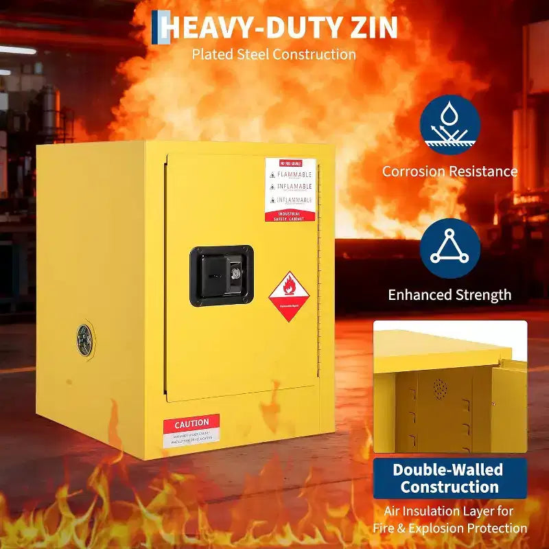 Fireproof Storage Cabinet 4Gal, Fireproof Safety Cabinet w/ Adjustable Shelves, Manual Close Doors, 17 x 17 x 22 Galvanized Steel Construction