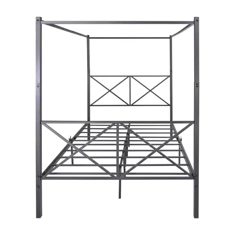 Full Size Metal Canopy Bed Frame with Sturdy Steel Construction, Under-Bed Storage for Guest Room