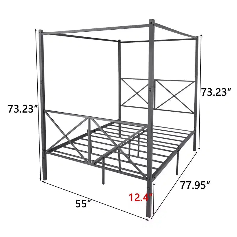 Full Size Metal Canopy Bed Frame with Sturdy Steel Construction, Under-Bed Storage for Guest Room