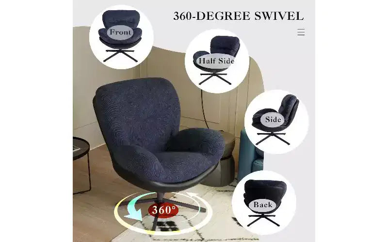 360 Swivel Chair Ergonomic Office Chair, Chenille & Faux Leather Home Office Desk Chair with Black Metal Base, Modern Vanity Chair