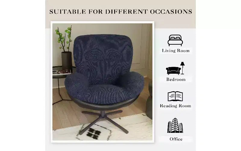 360 Swivel Chair Ergonomic Office Chair, Chenille & Faux Leather Home Office Desk Chair with Black Metal Base, Modern Vanity Chair