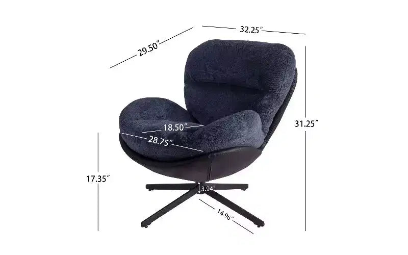 360 Swivel Chair Ergonomic Office Chair, Chenille & Faux Leather Home Office Desk Chair with Black Metal Base, Modern Vanity Chair