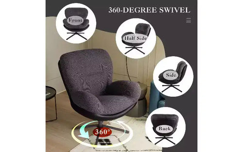 360 Swivel Chair Ergonomic Office Chair, Chenille & Faux Leather Home Office Desk Chair with Black Metal Base, Modern Vanity Chair