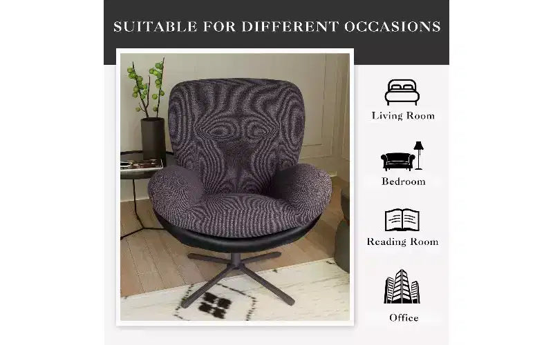 360 Swivel Chair Ergonomic Office Chair, Chenille & Faux Leather Home Office Desk Chair with Black Metal Base, Modern Vanity Chair