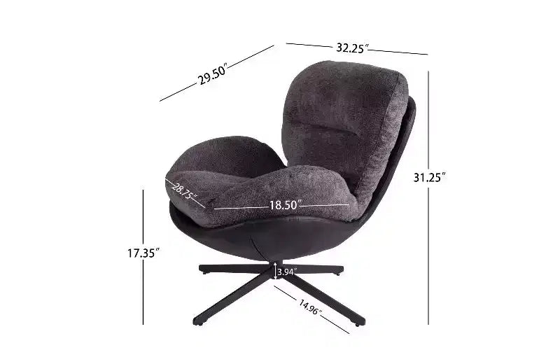 360 Swivel Chair Ergonomic Office Chair, Chenille & Faux Leather Home Office Desk Chair with Black Metal Base, Modern Vanity Chair