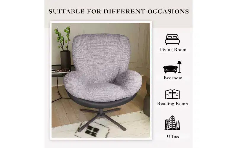 360 Swivel Chair Ergonomic Office Chair, Chenille & Faux Leather Home Office Desk Chair with Black Metal Base, Modern Vanity Chair