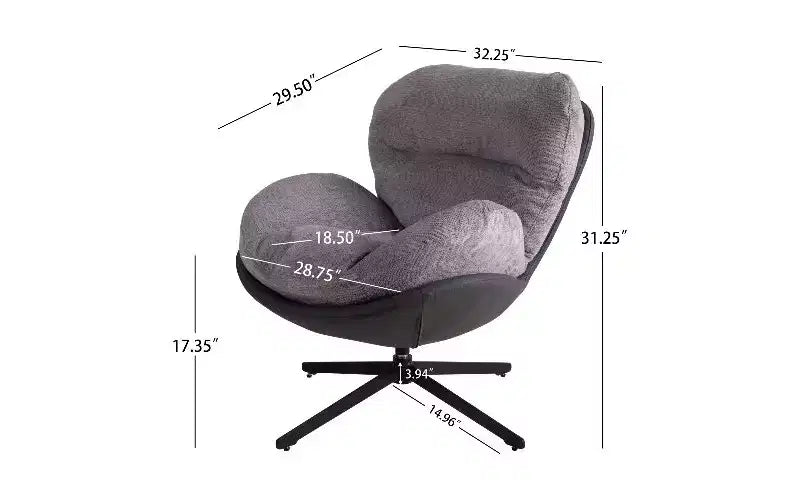 360 Swivel Chair Ergonomic Office Chair, Chenille & Faux Leather Home Office Desk Chair with Black Metal Base, Modern Vanity Chair