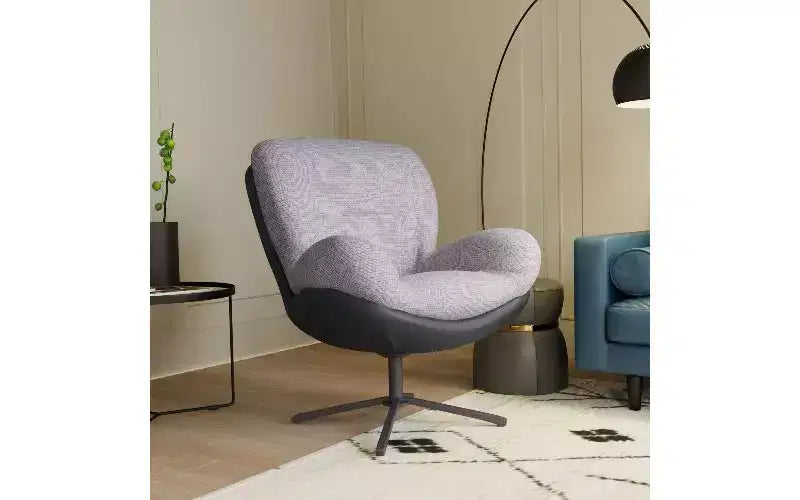 360 Swivel Chair Ergonomic Office Chair, Chenille & Faux Leather Home Office Desk Chair with Black Metal Base, Modern Vanity Chair