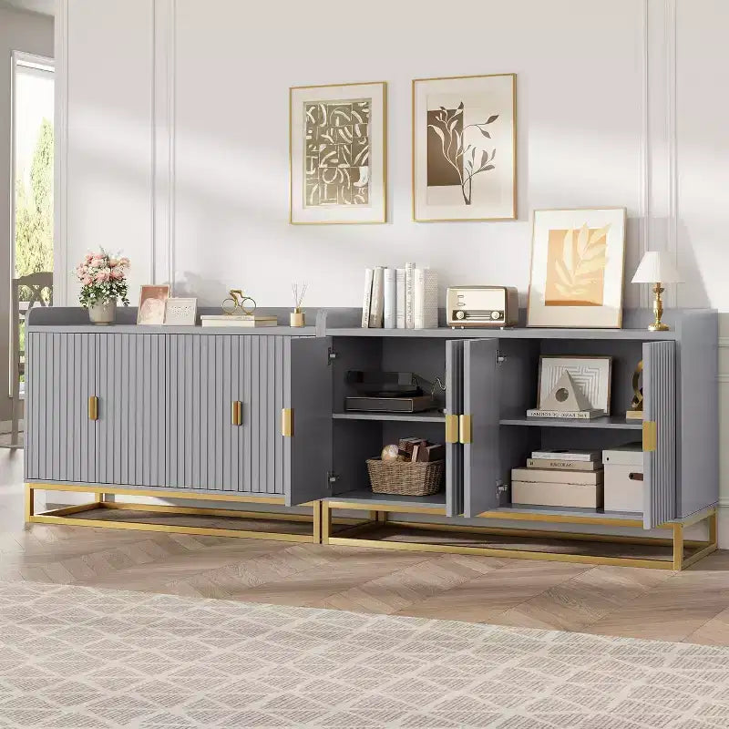 47.2 Fluted Sideboard with Storage Cabinet, Modern Kitchen Sideboard with Adjustable Shelves with Doors for Living Room, Kitchen, Entryway