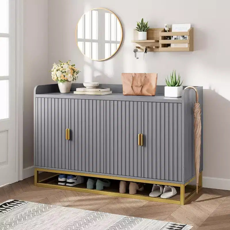 47.2 Fluted Sideboard with Storage Cabinet, Modern Kitchen Sideboard with Adjustable Shelves with Doors for Living Room, Kitchen, Entryway