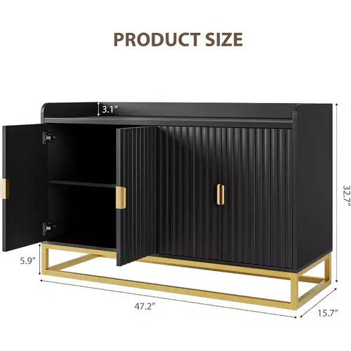 47.2 Fluted Sideboard with Storage Cabinet, Modern Kitchen Sideboard with Adjustable Shelves with Doors for Living Room, Kitchen, Entryway