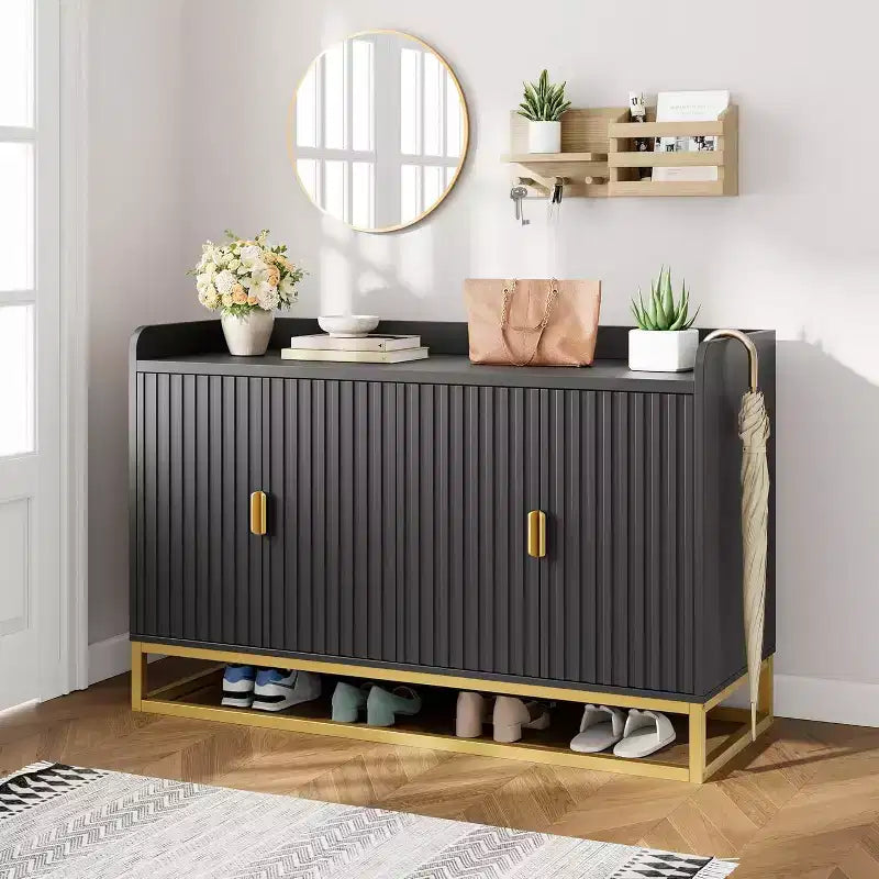 47.2 Fluted Sideboard with Storage Cabinet, Modern Kitchen Sideboard with Adjustable Shelves with Doors for Living Room, Kitchen, Entryway