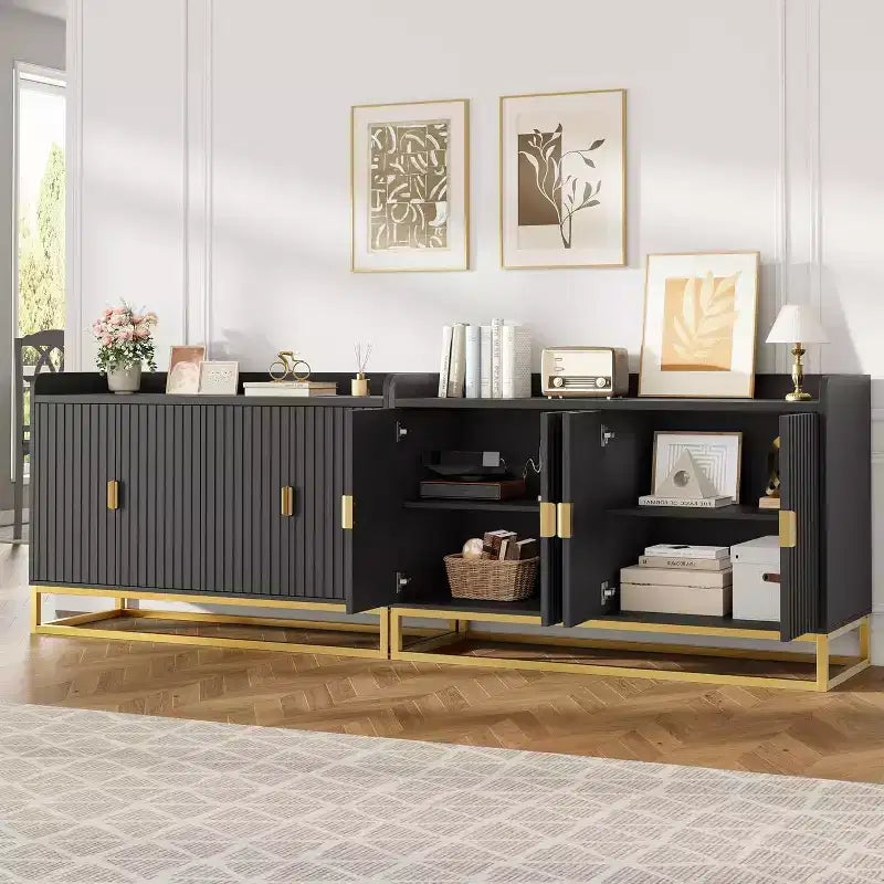 47.2 Fluted Sideboard with Storage Cabinet, Modern Kitchen Sideboard with Adjustable Shelves with Doors for Living Room, Kitchen, Entryway