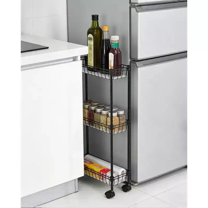 3 Tier Slim Rolling Storage Cart,Metal Utility Cart with Wheels, Adjustable Shelving Unit Basket for Kitchen Bathroom Laundry Room Narrow Corner