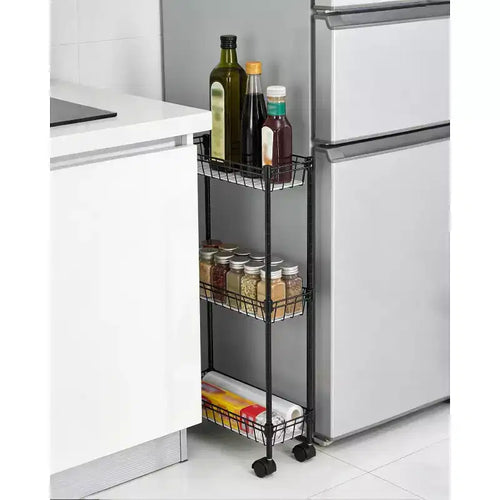 3 Tier Slim Rolling Storage Cart,Metal Utility Cart with Wheels, Adjustable Shelving Unit Basket for Kitchen Bathroom Laundry Room Narrow Corner
