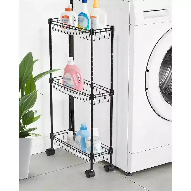 3 Tier Slim Rolling Storage Cart,Metal Utility Cart with Wheels, Adjustable Shelving Unit Basket for Kitchen Bathroom Laundry Room Narrow Corner