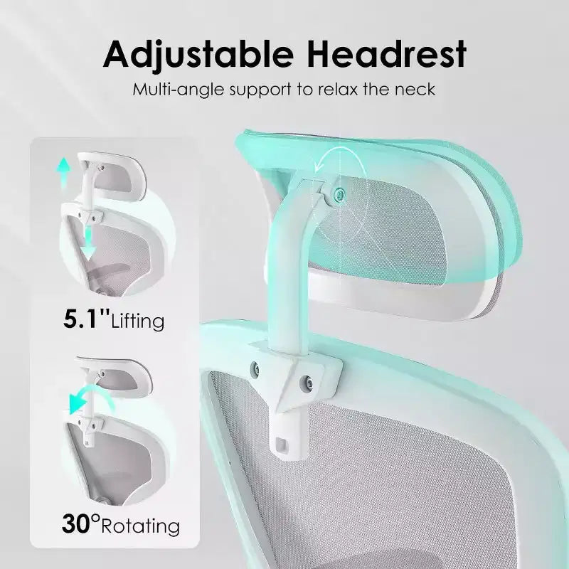 Ergonomic Office Chair, Swivel Computer Desk Chairs with Adjustable Lumbar Support, Flip-Up Arms, Headrest & Mesh Back for Home, Bedroom