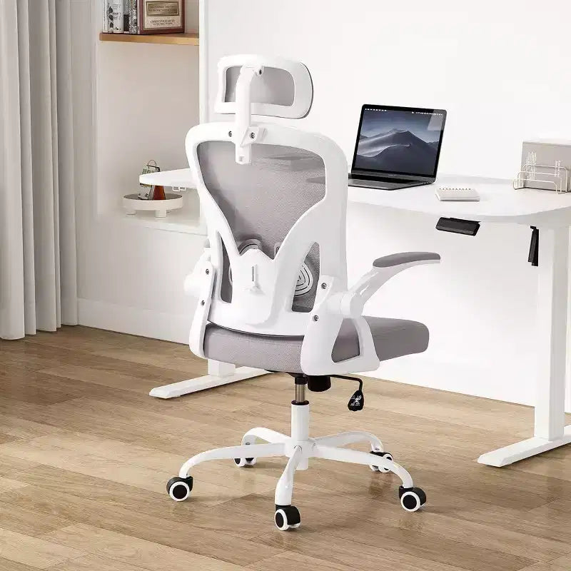 Ergonomic Office Chair, Swivel Computer Desk Chairs with Adjustable Lumbar Support, Flip-Up Arms, Headrest & Mesh Back for Home, Bedroom