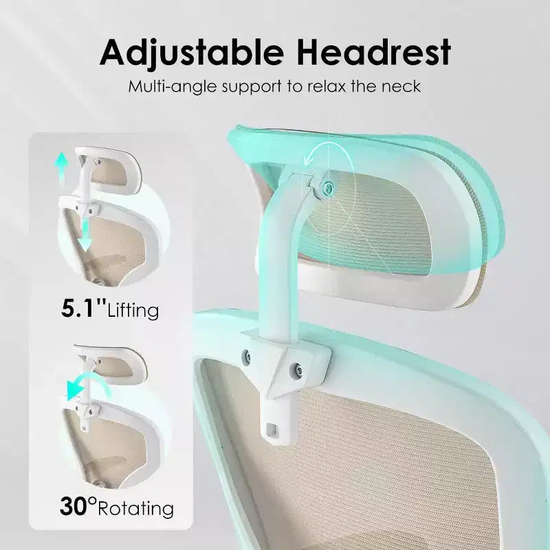Ergonomic Office Chair, Swivel Computer Desk Chairs with Adjustable Lumbar Support, Flip-Up Arms, Headrest & Mesh Back for Home, Bedroom