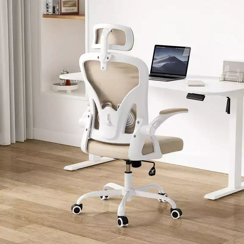 Ergonomic Office Chair, Swivel Computer Desk Chairs with Adjustable Lumbar Support, Flip-Up Arms, Headrest & Mesh Back for Home, Bedroom