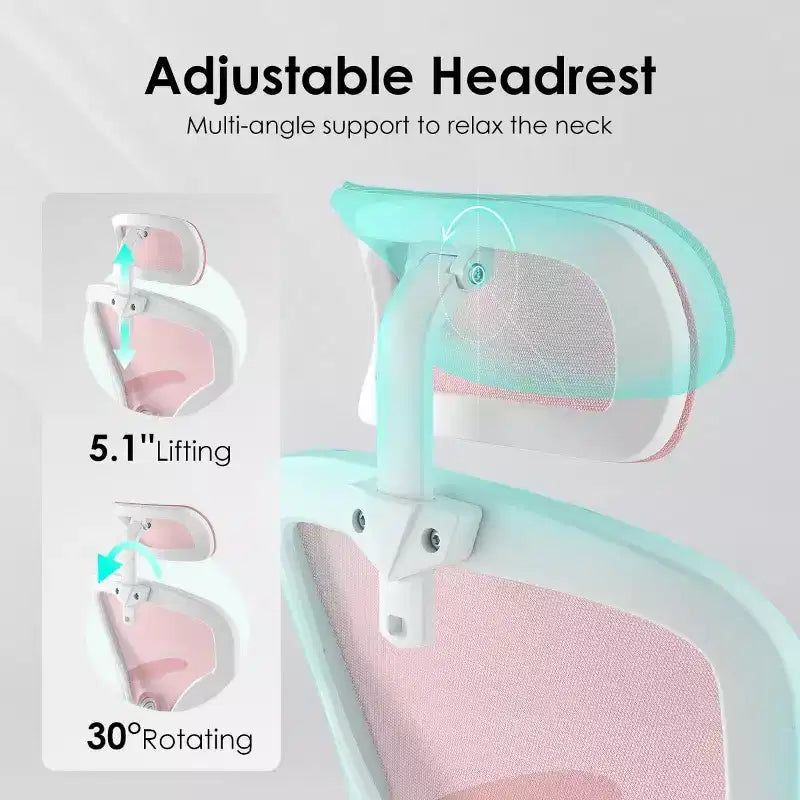 Ergonomic Office Chair, Swivel Computer Desk Chairs with Adjustable Lumbar Support, Flip-Up Arms, Headrest & Mesh Back for Home, Bedroom