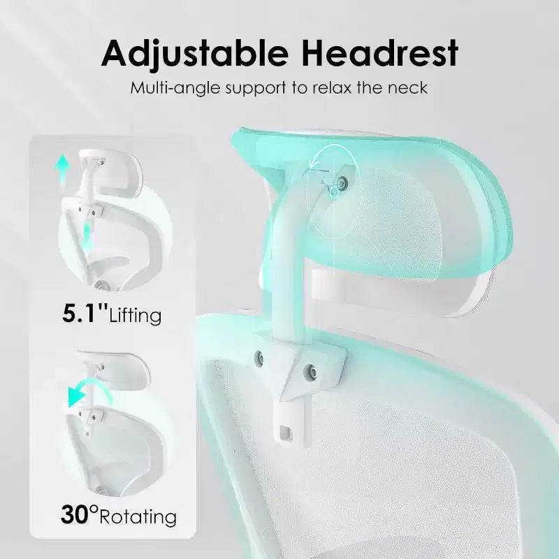Ergonomic Office Chair, Swivel Computer Desk Chairs with Adjustable Lumbar Support, Flip-Up Arms, Headrest & Mesh Back for Home, Bedroom