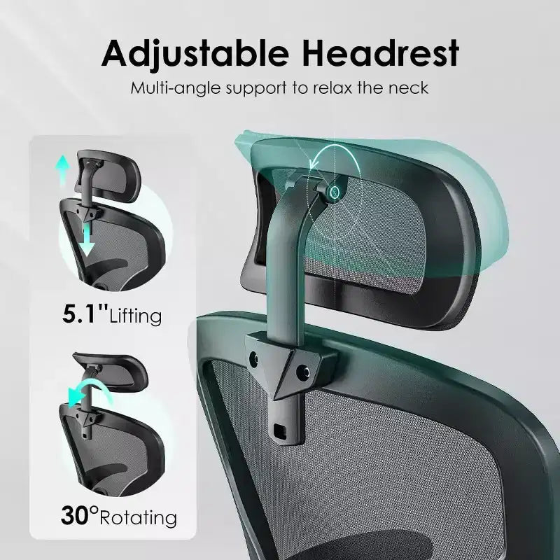 Ergonomic Office Chair, Swivel Computer Desk Chairs with Adjustable Lumbar Support, Flip-Up Arms, Headrest & Mesh Back for Home, Bedroom