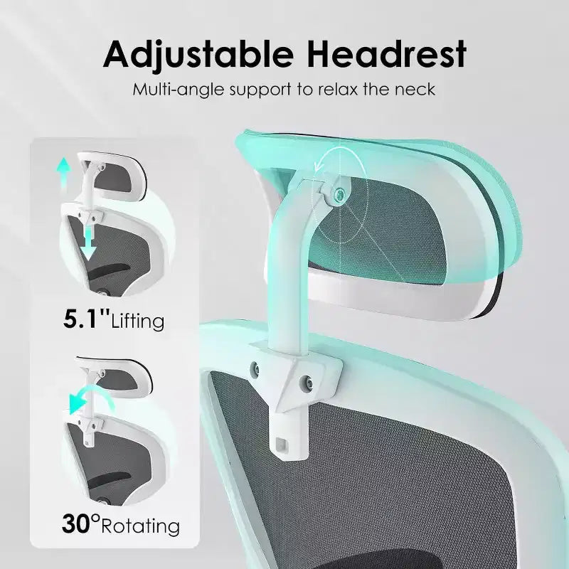 Ergonomic Office Chair, Swivel Computer Desk Chairs with Adjustable Lumbar Support, Flip-Up Arms, Headrest & Mesh Back for Home, Bedroom