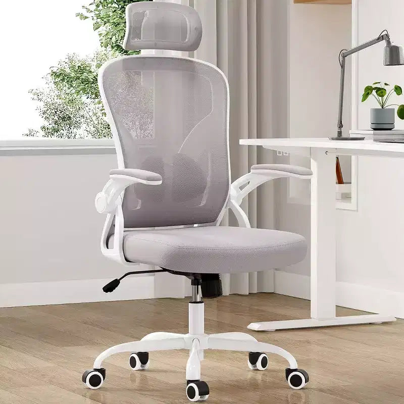 Ergonomic Office Chair, Swivel Computer Desk Chairs with Adjustable Lumbar Support, Flip-Up Arms, Headrest & Mesh Back for Home, Bedroom