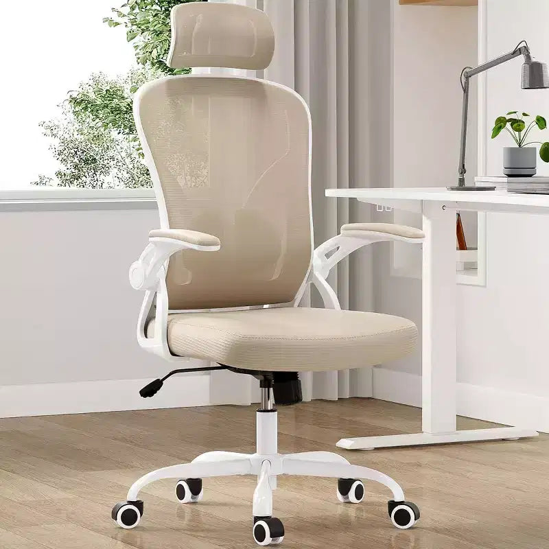 Ergonomic Office Chair, Swivel Computer Desk Chairs with Adjustable Lumbar Support, Flip-Up Arms, Headrest & Mesh Back for Home, Bedroom