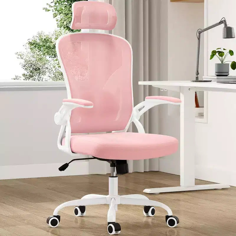 Ergonomic Office Chair, Swivel Computer Desk Chairs with Adjustable Lumbar Support, Flip-Up Arms, Headrest & Mesh Back for Home, Bedroom