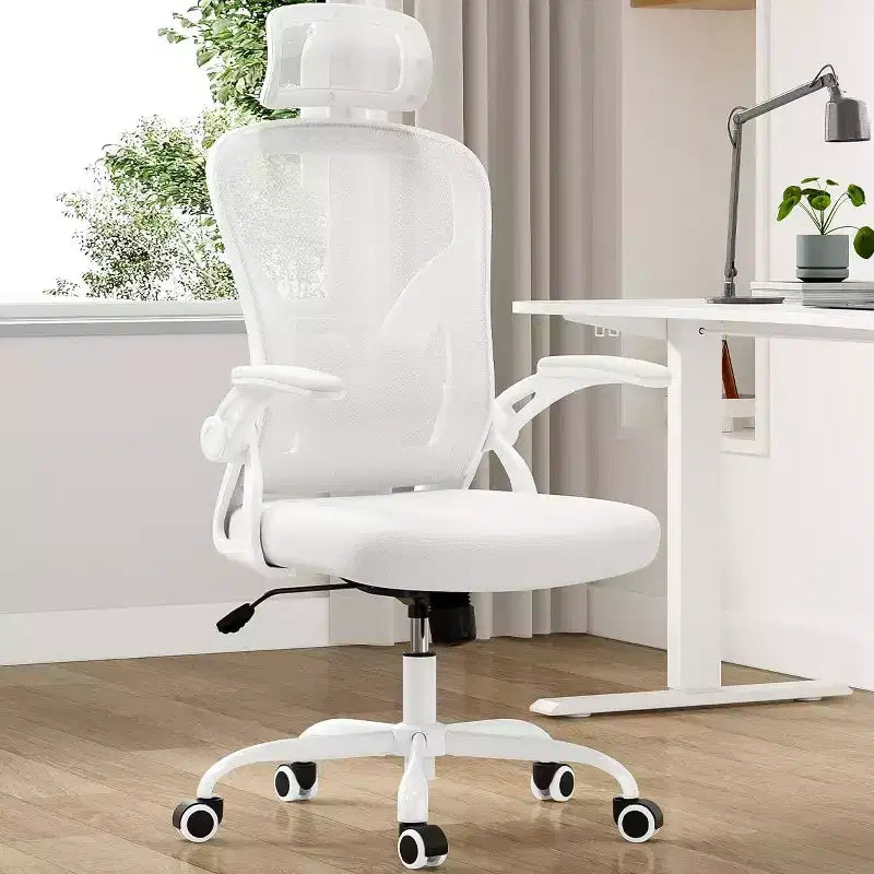 Ergonomic Office Chair, Swivel Computer Desk Chairs with Adjustable Lumbar Support, Flip-Up Arms, Headrest & Mesh Back for Home, Bedroom