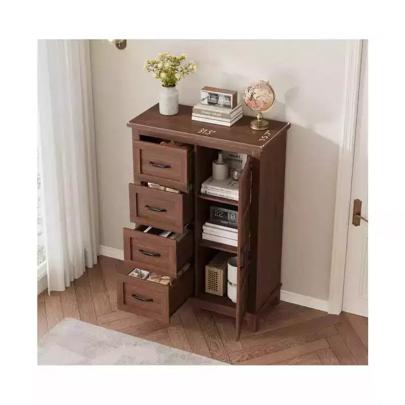 45.7 Dresser with 4 Drawers & Door,Freestanding Vertical Storage Closet Chest for Bedroom Organization,Walnut