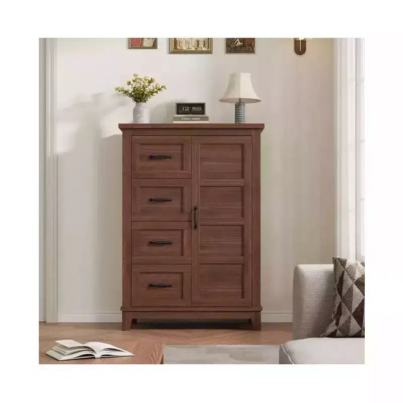 45.7 Dresser with 4 Drawers & Door,Freestanding Vertical Storage Closet Chest for Bedroom Organization,Walnut