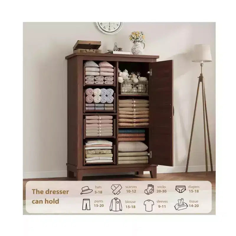 45.7 Dresser with 4 Drawers & Door,Freestanding Vertical Storage Closet Chest for Bedroom Organization,Walnut