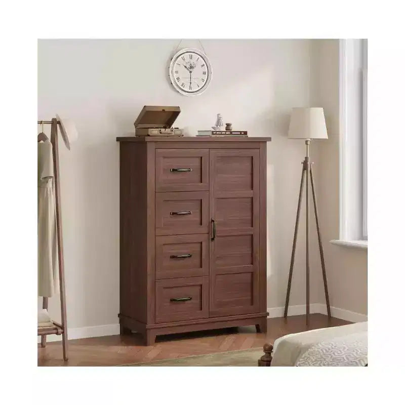 45.7 Dresser with 4 Drawers & Door,Freestanding Vertical Storage Closet Chest for Bedroom Organization,Walnut